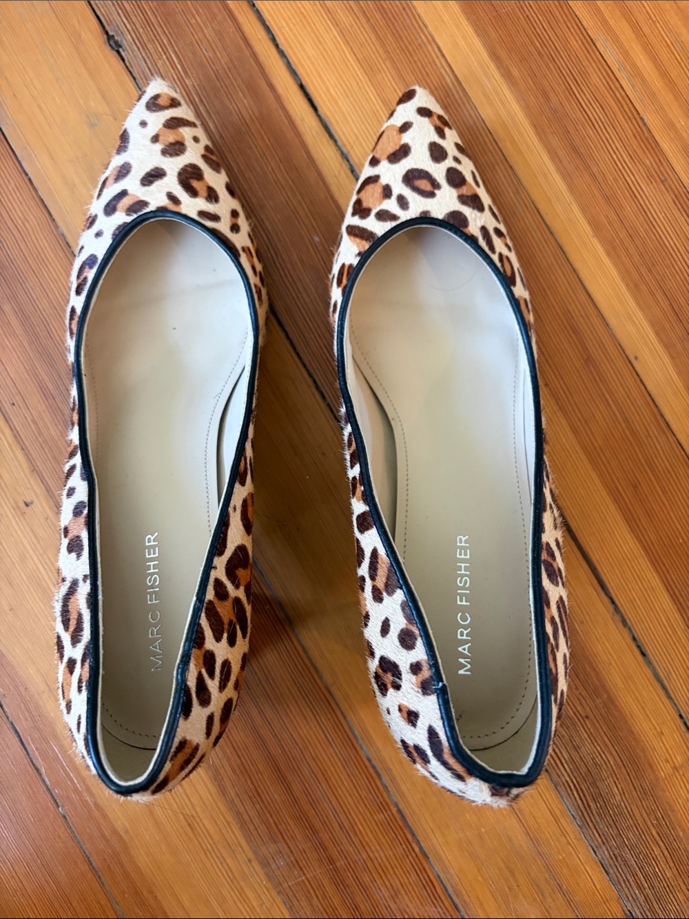 Marc Fisher Leopard-Print Pointed Flats in Brown & Black